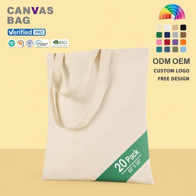 Wholesale Bulk Pack Plain Canvas Tote Bag Eco Friendly Reusable Cotton Shoulder Bag for Daily Shopping DIY Craft Custom Logo