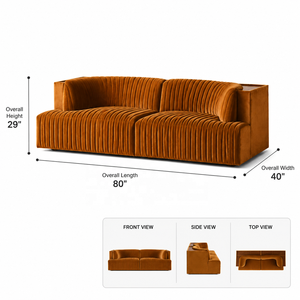 Divano Moderno di Lusso <span class=keywords><strong>80</strong></span>" in Velluto Ruggine con Cannele Verticali, Divano Scultoreo per Progetti Villa e Hotel - Produttore OEM/ODM - Product Image 5