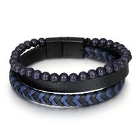 Pulsera de Cuero de 3 Tonos, Multicapa, Diseño Original, Tejida, con Cuentas de Piedra Natural de Ojo de Tigre para Hombre