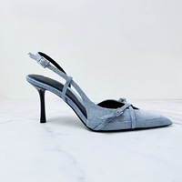 Sandales à Talons Hauts ZA d'Été Printemps Sexy en Jean, Bout Pointu, Talon Aiguille Ultra-Haut pour Femme, Couleur Pure Tendance