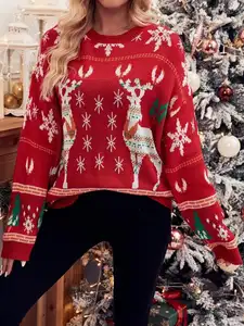卸売カスタム高品質レディースプルオーバーニットプラスサイズおかしい醜いクリスマスレディースセーター