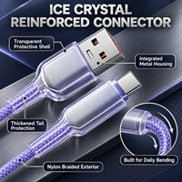 Câble de charge rapide USB-A USB-C 5A multi-couleurs en cristal de glace, transfert de données, tressé en nylon, accessoires pour téléphones portables et tablettes, vente en gros