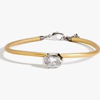 Collier court en acier inoxydable minimaliste pour femme avec grand zircon ovale et bracelet en cuir multicolore plaqué or 14 carats