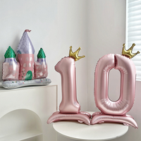 Ballons Chiffres Autoportants de Haute Qualité 32 et 42 Pouces Bleu Perle et Rose avec Ballon Couronne en Aluminium pour Décoration de Fête d'Anniversaire