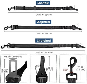 Attache de ceinture de sécurité pour <span class=keywords><strong>chien</strong></span> 2 en 1 avec boucle métallique, ceinture en nylon réfléchissante amortie élastique - Product Image 6