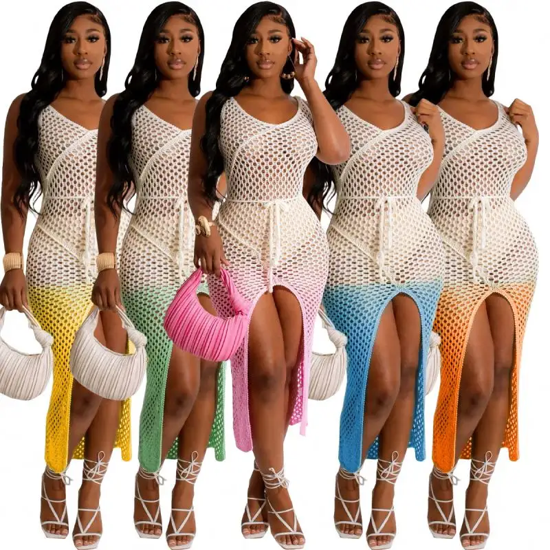 New style Woman's Summer Dress Women Clothing Backless Cut-Out Bodycon Dress Women Gradient Crocheted Dresses 2023