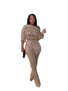 BR5866 أزياء المرأة طويلة الأكمام مخلوط قديم مثير طوق الخريف ارتداء اليومي فضفاضة تناسب الصلبة - Product Image 4