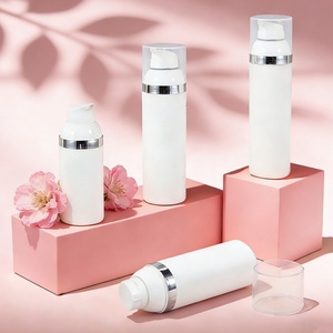 Luxury Plastic PP Airless Pump Bottle 30ml 50ml 80ml 100ml Cylinder <b>Sunscreen</b> Cream Lotion Bottle Packaging With Silver Ring - Product Image 1