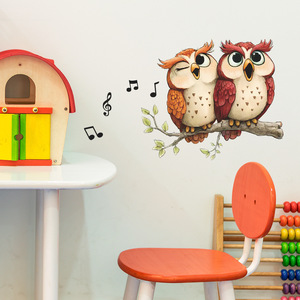 Autocollants muraux en PVC avec motif de hibou chantant de dessin animé mignon, pour les chambres <span class=keywords><strong>d</strong></span>'enfants, les salles de bain - Product Image 1