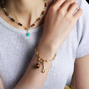 Livraison gratuite Collier étoile en argent 925 avec oeil de tigre perle de cristal naturel plaqué or breloques italiennes accessoires bijoux - Product Image 5