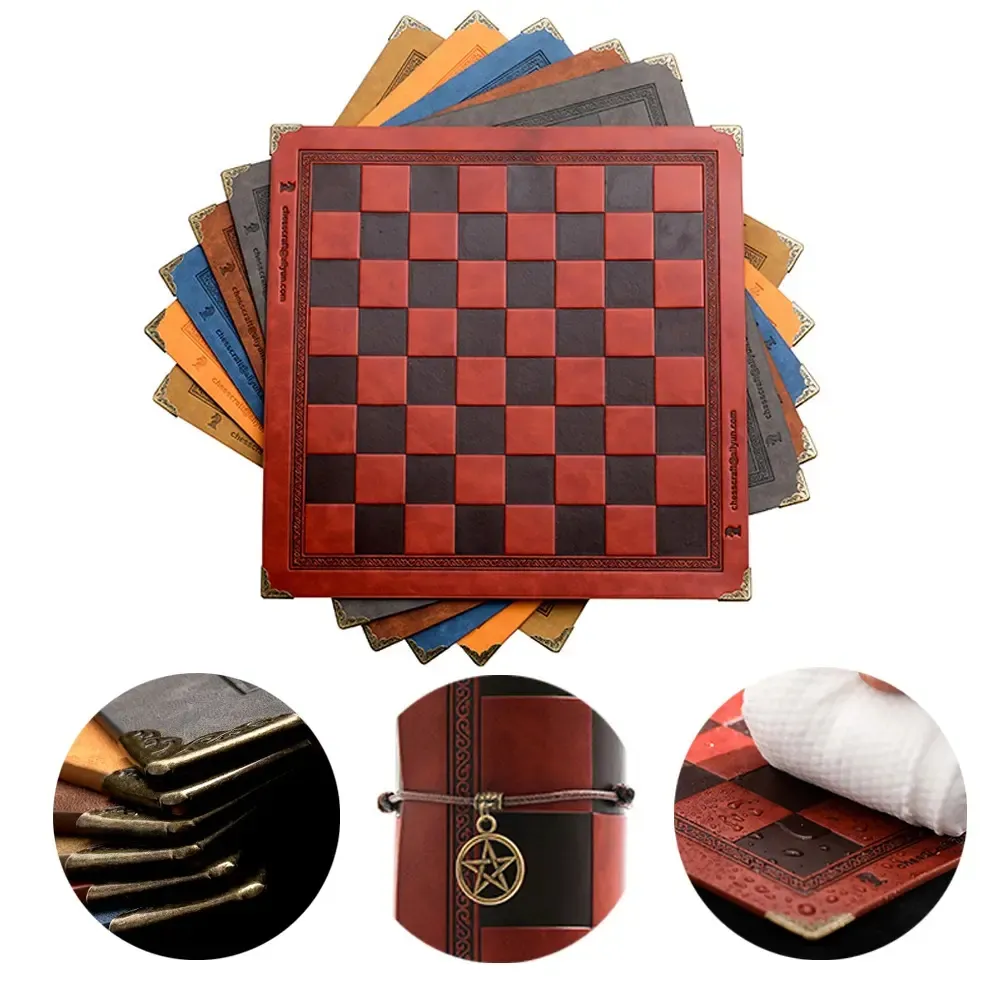 Geprägtes Design PU Leder Internat ionale Schachbrett spiele Mat Checker Schachbrett Roll Up Schachbrett für Erwachsene Kinderspiel zeug