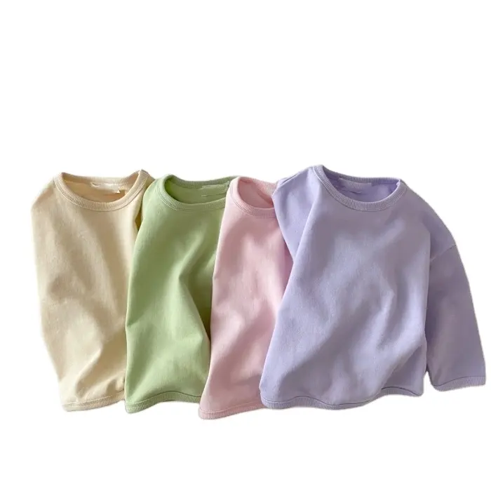 2021 new design tops long sleeve plain t-shirts solid soft cotton baby tshirt boys girls Tshirts