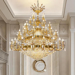 Lámpara colgante grande de lujo europeo Vestíbulo Hotel Villa Candelabro de cristal dorado tradicional - Product Image 3