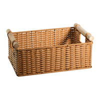 Panier de rangement rectangulaire tissé à la main avec manche en bois massif américain Panier de rangement grande taille en paille tissée pour la maison Style fait main