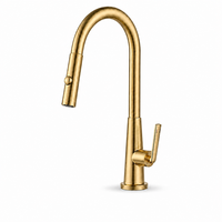 Robinet de cuisine doré brossé en laiton massif, mitigeur d'évier à douchette extractible double jet, rotation à 360°, arceau haut, vente en gros OEM