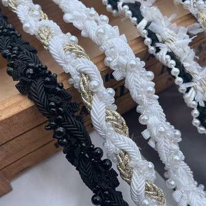 Ryl ngọc trai Rhinestone đính cườm ren Ribbon embroiderytrimming cho trang trí Rèm trang trí - Product Image 1