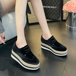 Nuevas Zapatillas Oxford de Plataforma de Ante Sintético para Mujer con Punta Redonda y Cordones, Estilo Británico Casual, Ligeras y con Suela Gruesa - Product Image 1