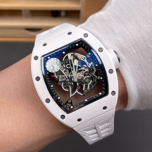 Reloj RM para Hombre, Diseño Esqueleto Completo en Cerámica Blanca, Correa de Caucho, Ligero, Cómodo de Usar, Resistente al Agua, Esfera de Cristal de Zafiro - Product Image 2