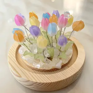 Hersteller kugelförmige Tulpe Nacht lampe ewige Blume Glas abdeckung String Lampe Dekoration leuchtenden Holz sockel