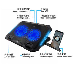 IDock Tapis de refroidissement <span class=keywords><strong>portable</strong></span> pliable à deux ventilateurs avec dix lumières RVB Support pour ordinateur <span class=keywords><strong>portable</strong></span> 12-17 pouces avec support pour téléphone <span class=keywords><strong>portable</strong></span> - Product Image 2