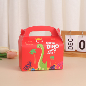 Dino Theme Paperboard Gift <b>Boxes</b> With Handle Four Color Printing Self Erecting Rectangle Shape For Party Favors - Product Image 3