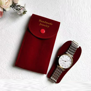 Custom logo Velvet <b>Watch</b> Pouch with Insert Suede Envelope Bag with Flap for Jewel case Rings Earrings Necklace Jewelry Packaging - Product Image 1