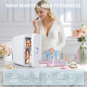 Mini réfrigérateur compact de 4 litres, 6 canettes, refroidisseur et chauffe-plat portable pour boissons, aliments, soins de la peau, blanc - Product Image 2