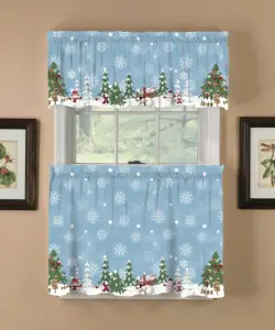 Cortinas de <span class=keywords><strong>Cocina</strong></span> Owenie, Diseño Estadounidense, 3 Piezas, Estampado Digital, Translúcidas, con Bolsillos para Cortinas, Diseño de Muñeco de Nieve y Calabazas - Product Image 1