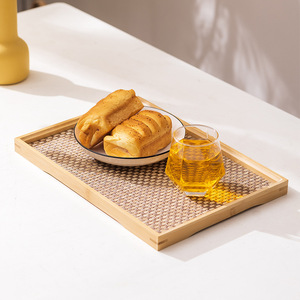 Japanese Style <b>Tea</b> <b>Tray</b> Woven Rattan Bamboo Serving Plate For Coffee <b>Tea</b> Hotel Kitchen Home Use - Product Image 1