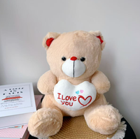 Boneka Beruang Hati Kartun Isi Kapas - Boneka Peluk Bordir Lembut untuk Hadiah Pesta Unisex 25-150cm Tersedia Grosir