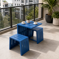 Ensemble de table et bancs de jardin pliants en aluminium blanc à lattes, résistant aux intempéries, pour l'extérieur