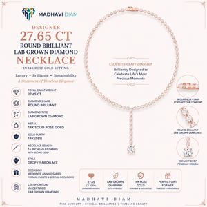 สร้อยคอเพชรทรงกลมเจียระไนแบบบริลเลียนท์ น้ำหนัก 27.65 กะรัต เพชรเพาะเลี้ยงในห้องปฏิบัติการ ตัวเรือนทองคำกุหลาบ 14K - Product Image 1
