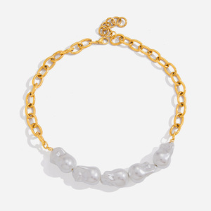 Collier de perles baroques en acier inoxydable plaqué or 18 carats, bijoux pour femmes à porter au quotidien - Product Image 1