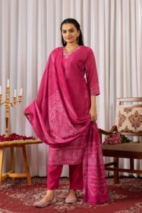 Nuevo conjunto de pantalones Kurta de seda de muselina de diseñador y Dupatta con trabajo manual pesado para colección especial de ropa de fiesta - Product Image 3