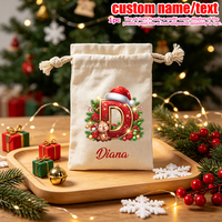 Sac cadeau en toile de Noël en gros avec cordon de serrage, personnalisable avec nom et logo, 26 lettres de l'alphabet, pochette à bonbons personnalisée, sac de rangement pour friandises de fêtes