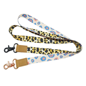Premium <b>Polyester</b> Heat Transfer <b>Lanyard</b> with Rose Gold Metal Hardware Leather Tab for Handbag Keychain Wrist Strap - Product Image 1