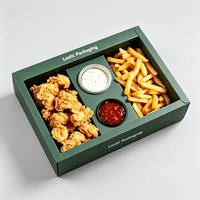 Maßgefertigter Biologisch Abbaubarer Lebensmittelbehälter Takeout Fast-Food Gebratenes Hähnchen Papierbox Mit Saucenbecher Dip-Becher Getränkehalter