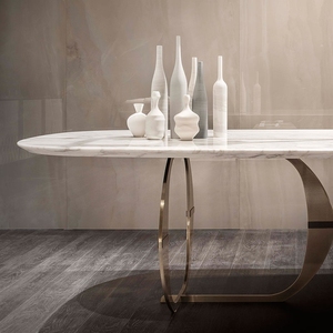 Table de salle à manger moderne en acier inoxydable avec piédestal doré Mobilier de salle à manger de luxe personnalisé - Product Image 4