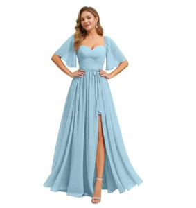 Abito <span class=keywords><strong>da</strong></span> sera lungo in chiffon con scollo quadrato, taglie forti, ideale per feste, damigelle, banchetti e presentazioni - Grande successo! - Product Image 6
