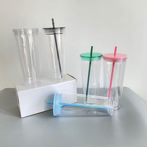 20pack Custom logo BPA Free 24oz Pre-drilling Plastic Acrylic Double Wall Snow Globe <b>Cup</b> <b>with</b> <b>Lids</b> and Straws for Glitter - Product Image 2