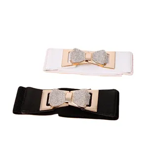 Manufacturers Factory New Bling Women Wide Elastic Belts Stretchy Waist Belts With Rhinestone Buckle Accessories
