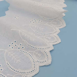 Encaje de algodón festoneado de 18cm/7,08 con hojas bordadas, suministros de tela de encaje - Product Image 1