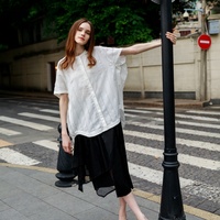 Chemisier blanc ample pour femme, manches raglan, jacquard uni, boutons sur le devant, haut décontracté d'été en lin/coton respirant