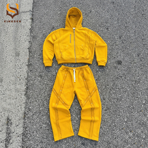 Ensembles de survêtements personnalisés pour hommes, style jogging, épais, avec rivets et patchwork, comprenant un sweat à capuche zippé effet usé et un pantalon de survêtement - Product Image 4