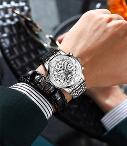 Nouvelle <span class=keywords><strong>montre</strong></span> à quartz haut de gamme pour homme 2025, bracelet en acier, calendrier, chronomètre, <span class=keywords><strong>cadran</strong></span> <span class=keywords><strong>noir</strong></span> et blanc lumineux - Product Image 5