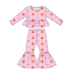 Conjuntos de Ropa de Boutique al por Mayor para Hermanas: Pantalones Acampanados Casuales de Otoño con Lazos de Calabaza para Niñas Pequeñas, 2 Piezas - Product Image 6