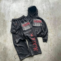 Ensemble de survêtement vintage personnalisé avec sweat à capuche zippé oversize et pantalon de jogging délavé pour homme – Collection automne streetwear
