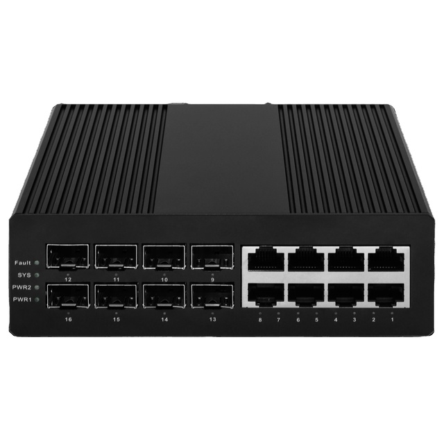 16 Port 8GE RJ45 8GE SFP Industrial PoE Switch 32Gbps Din Rail / Wall Mounting