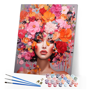 Kit <span class=keywords><strong>de</strong></span> pintura por números Mujer con diseño <span class=keywords><strong>de</strong></span> cabeza <span class=keywords><strong>de</strong></span> flor 24 colores Pintura creativa DIY por números Fotos personalizadas - Product Image 1
