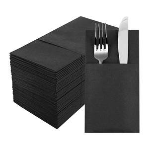 2-Ply Airlaid Dinner <strong>Napkin</strong> Black White Folded Serviettes Cutlery Pocket FSC Certified Virgin Wood Pulp <strong>Printed</strong> <strong>Napkin</strong> Pack Bag - Product Image 2